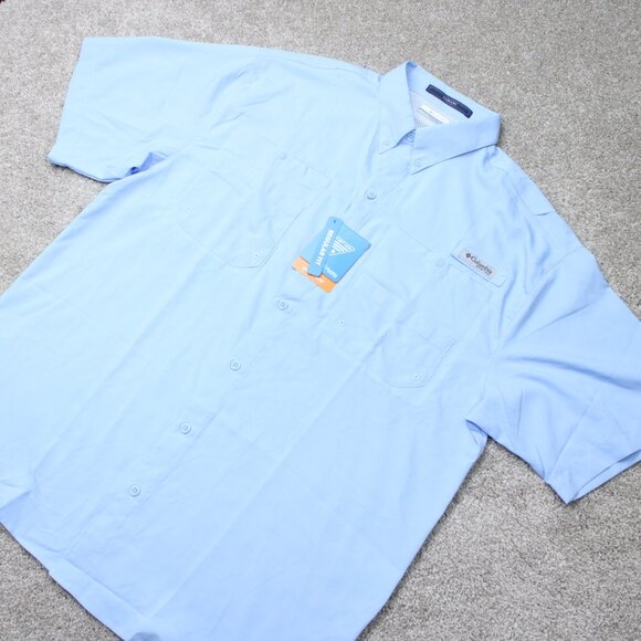 Columbia PFG Shirt NWT Mens Large Blue Tamiami II Fishing Performance S/S Button - Picture 4 of 16